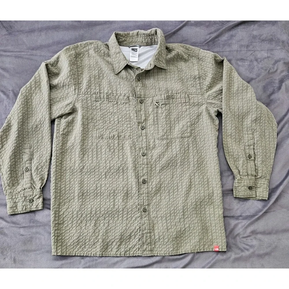 The North Face Men's Plaid Green Long Sleeve Button-Up Shirt‎ Size L Hiking Camp